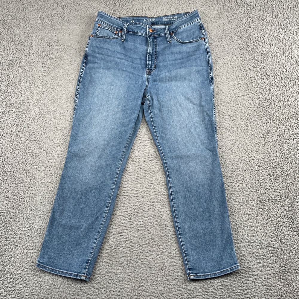 J.Crew Jeans Womens 33 Blue Curvy Vintage Slim Straight High Rise Denim Stretch